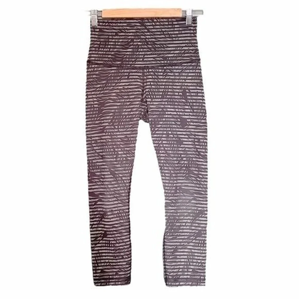 Lululemon Wunder Under Crop II Full-On Luon Roll Down Leggings Gray Palms Size 4